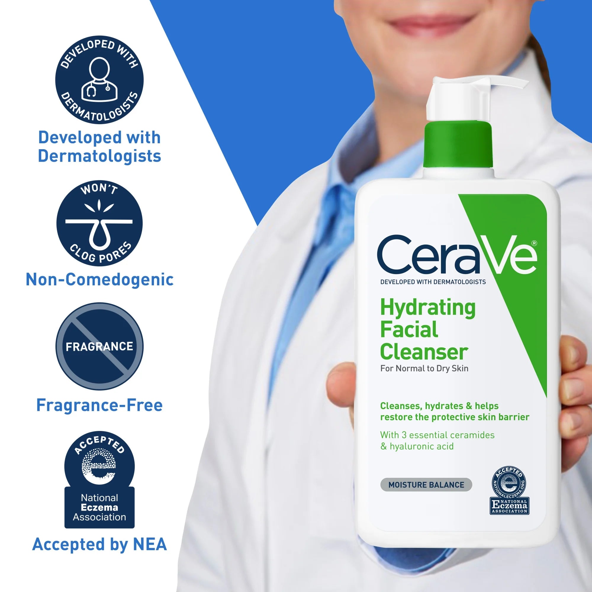 CeraVe Hydrating Facial Cleanser, Daily Face Wash for Normal to Dry Skin, 12 fl oz.