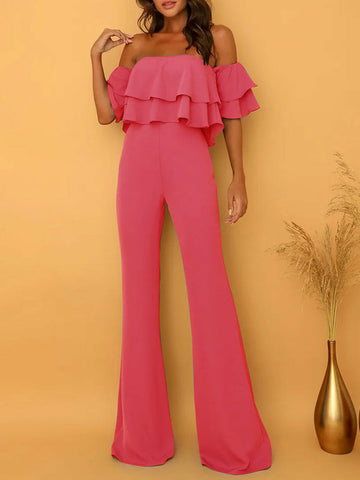 Chic Double Ruffles Backless Club Party Jumpsuit | Tonight Makeup Store