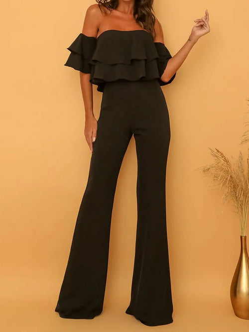 Chic Double Ruffles Backless Club Party Jumpsuit | Tonight Makeup Store