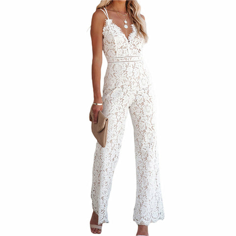 Spaghetti Straps V-Neck Solid Embroidered Lace - Tonights Makeup