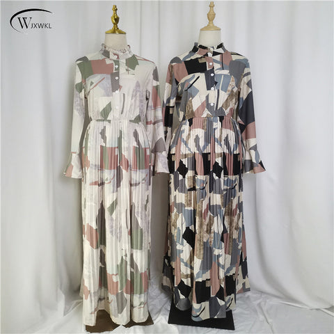 M157 Long Sleeve Maxi Dresses Muslim Wedding Dress Print