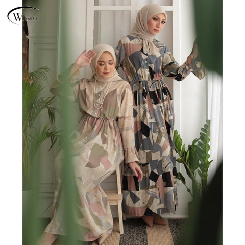 M157 Long Sleeve Maxi Dresses Muslim Wedding Dress Print