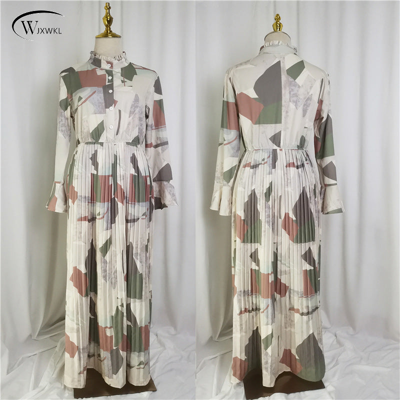 M157 Long Sleeve Maxi Dresses Muslim Wedding Dress Print - Tonight Store