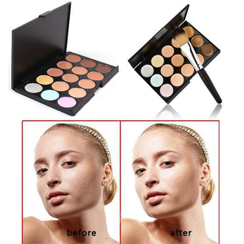 New 15 Colors Contour Face Cream Makeup Concealer Palette Powder Brush