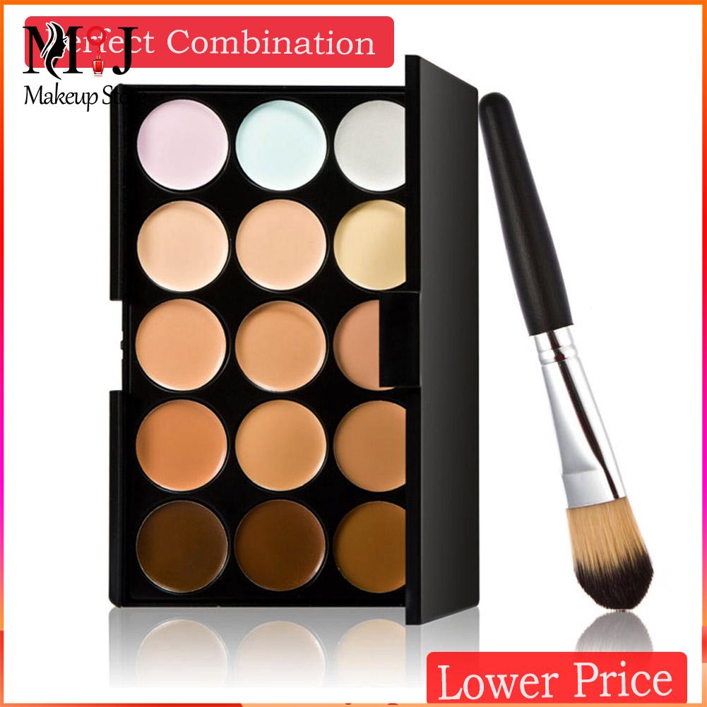 New 15 Colors Contour Face Cream Makeup Concealer Palette Powder Brush - Tonight Makeup