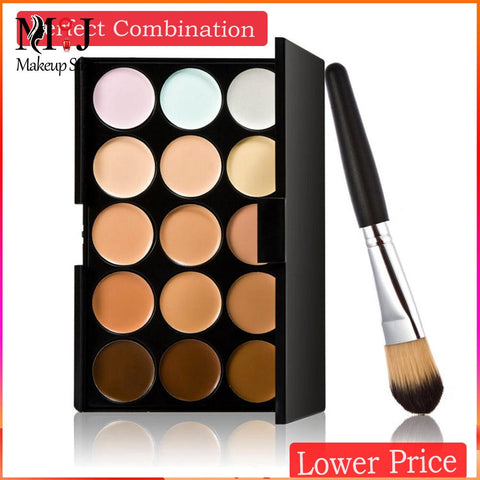 New 15 Colors Contour Face Cream Makeup Concealer Palette Powder Brush