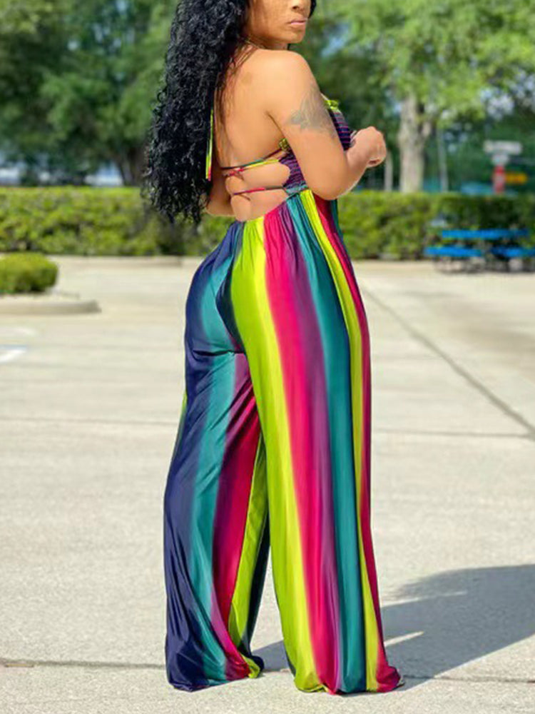 Halter Multi Color Strapless Wide Leg Backless Jumpsuits - Tonight Store