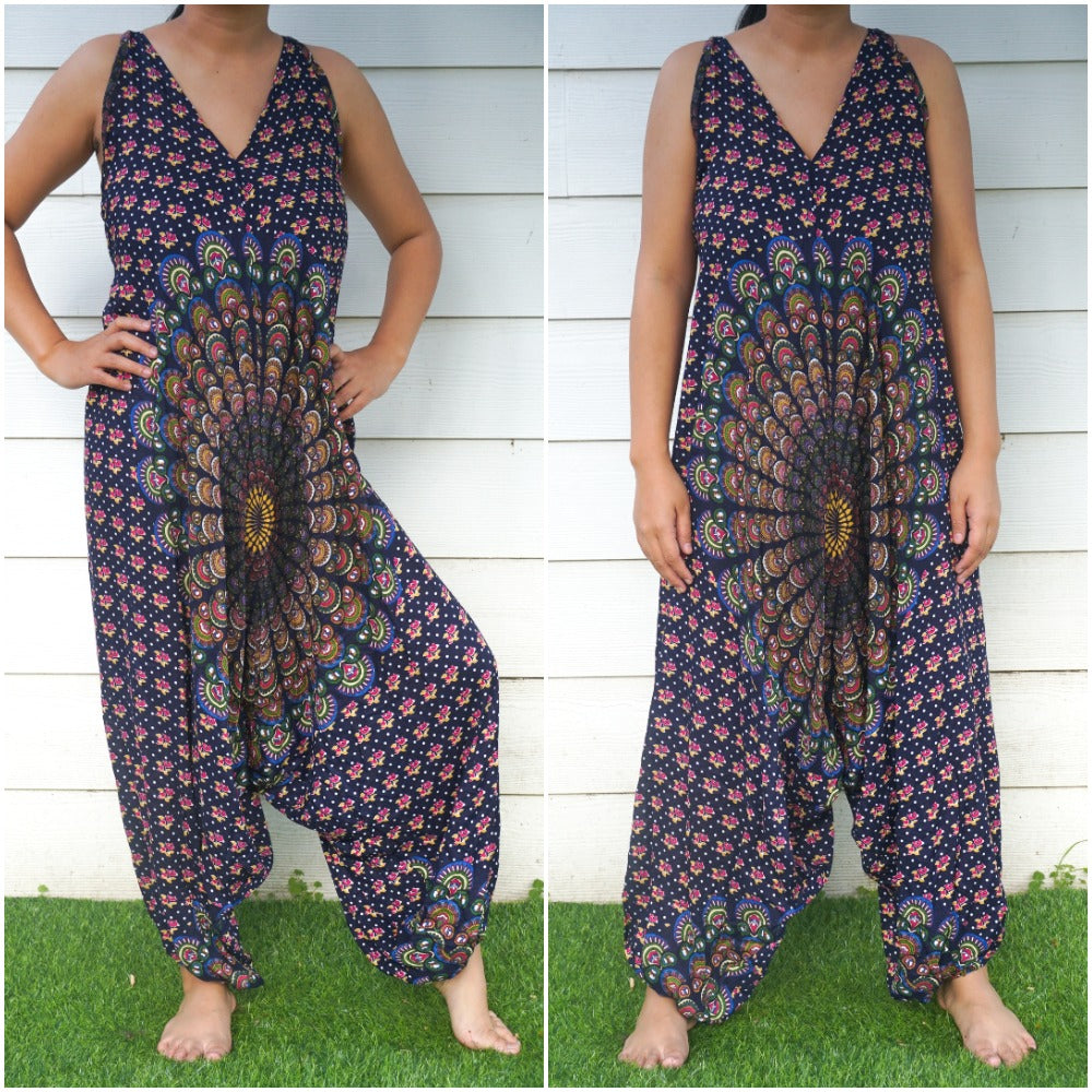 Blue Chakra Hippie Jumpsuits, Boho Rompers, Festival Clothing